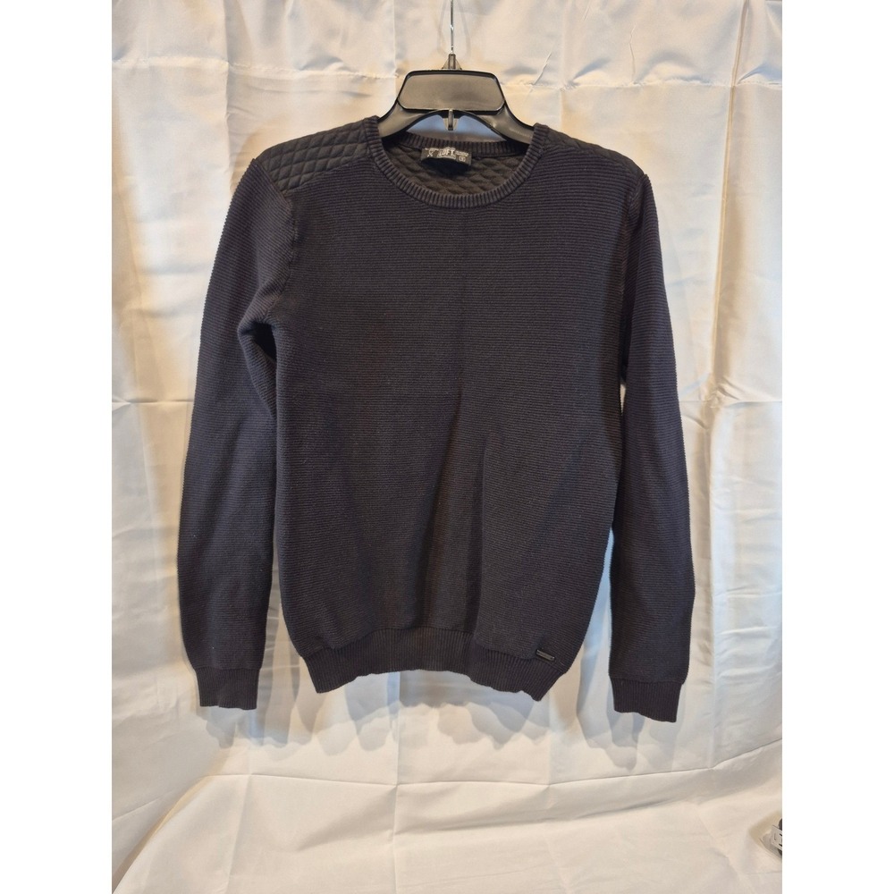 LOFT Mens Textured Crew Neck Sweater Dark Gray Quilted Size S Classic Slick Look